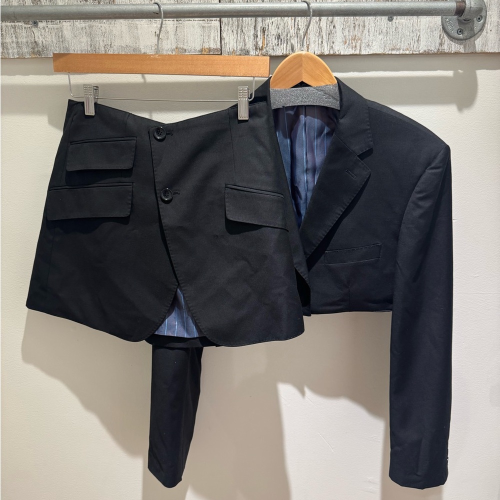 Archive The Label Black Cropped Blazer and Matching Skirt Set Pierre Cardin